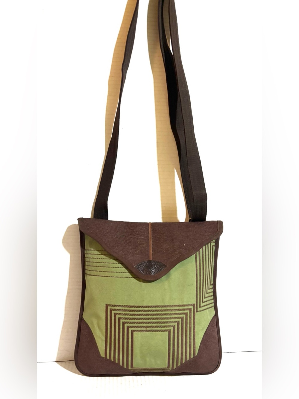 Unbranded unisex Green & Brown Canvas Crossbody Bag